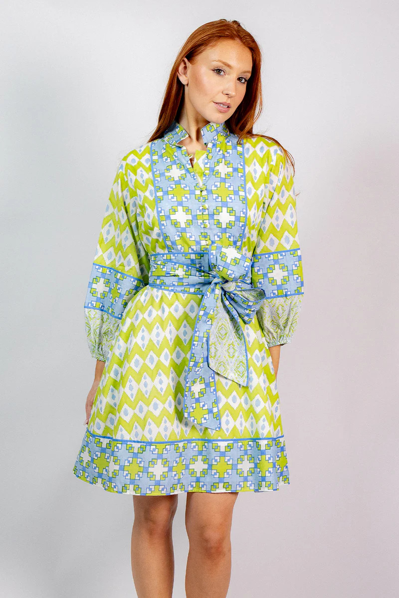 SUE SARTOR Flounce Shorty | Sky/Kiwi Ikat | SUE SARTOR