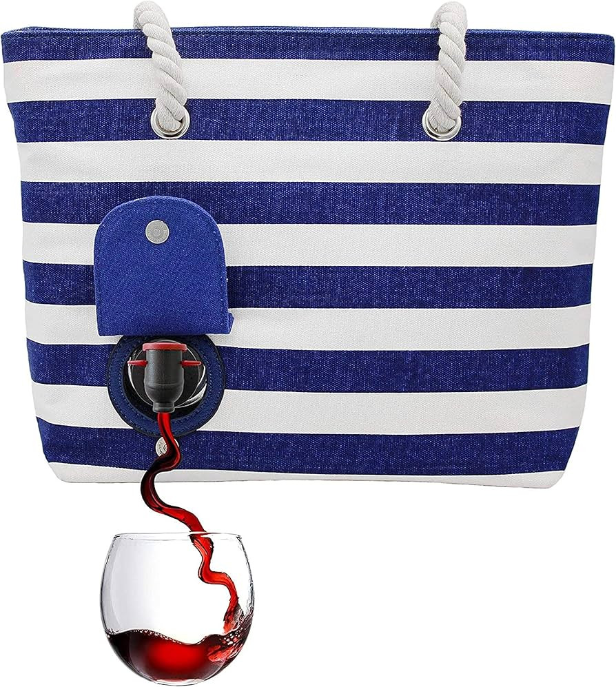 PortoVino Tote Beach Bag - Canvas Drink Purse with Hidden Spout and Dispenser Flask for Drink Lov... | Amazon (US)