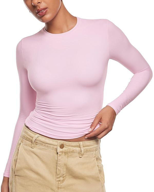 INLYRIC Women's Inbarely Ultra Long Sleeve Shirts Crew Neck Double Lined Slim Fitted Going Out To... | Amazon (US)