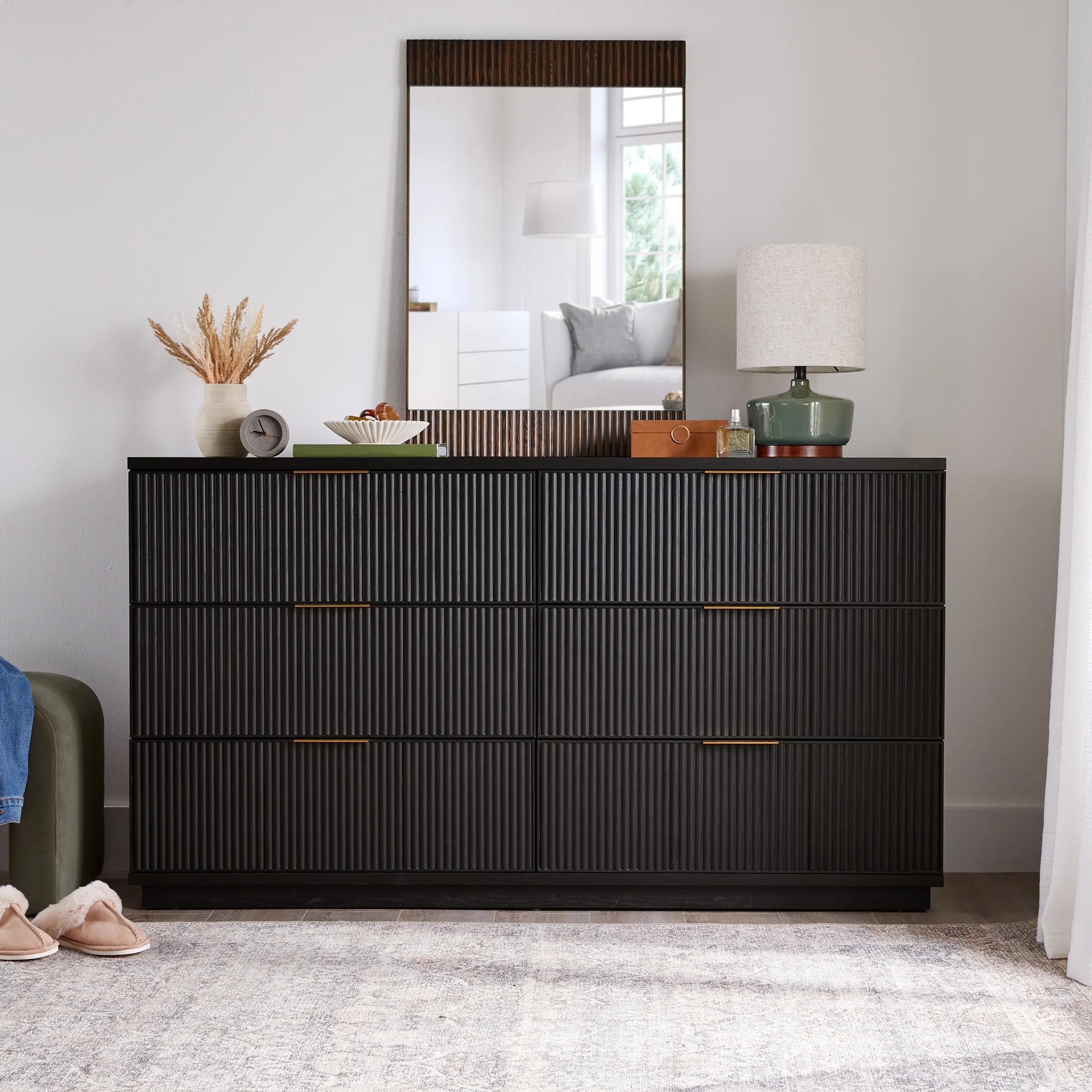 Better Homes & Gardens Lillian Fluted 6 Drawer Dresser, Black Finish | Walmart (US)