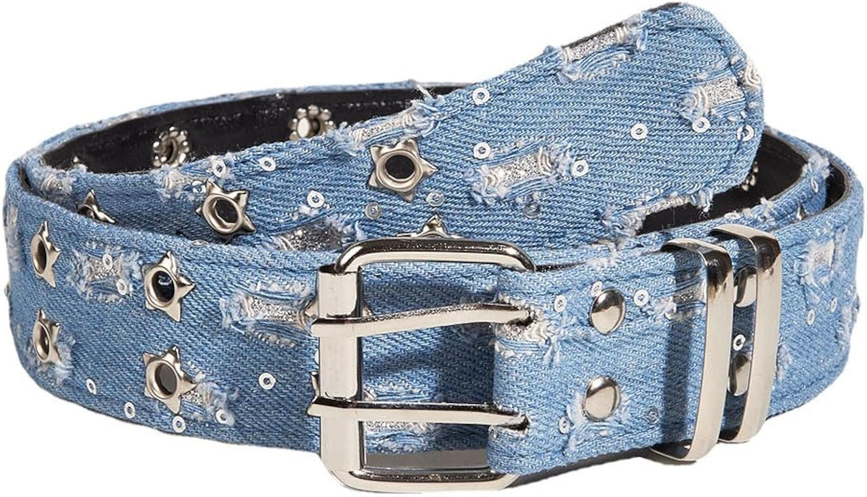 Fashion Denim Blue PU Leather Waist Belts Sequin for Women Ladies Cowgirl for Pants Jeans Dresse | Amazon (US)