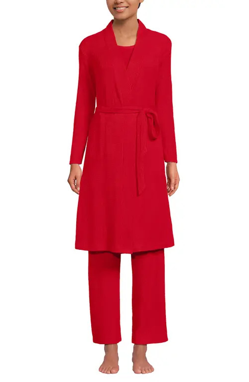 Lands' End Brushed Cozy Waffle Jersey 3 Piece Pajama Set - Tank Top Pant and Robe in Compass Red at Nordstrom, Size Small | Nordstrom