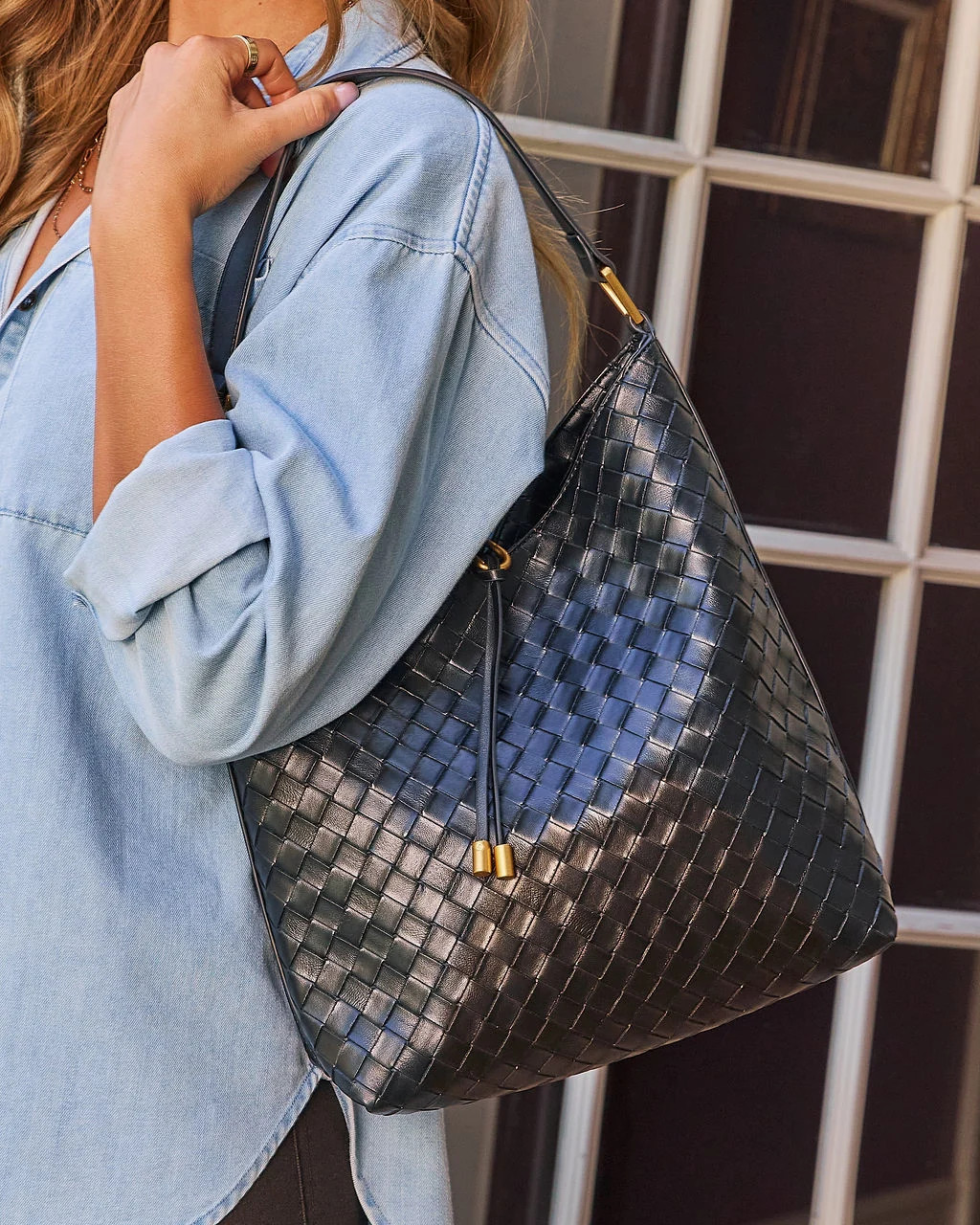 Jobella Slouchy Woven Vegan Leather Shoulder Bag | VICI