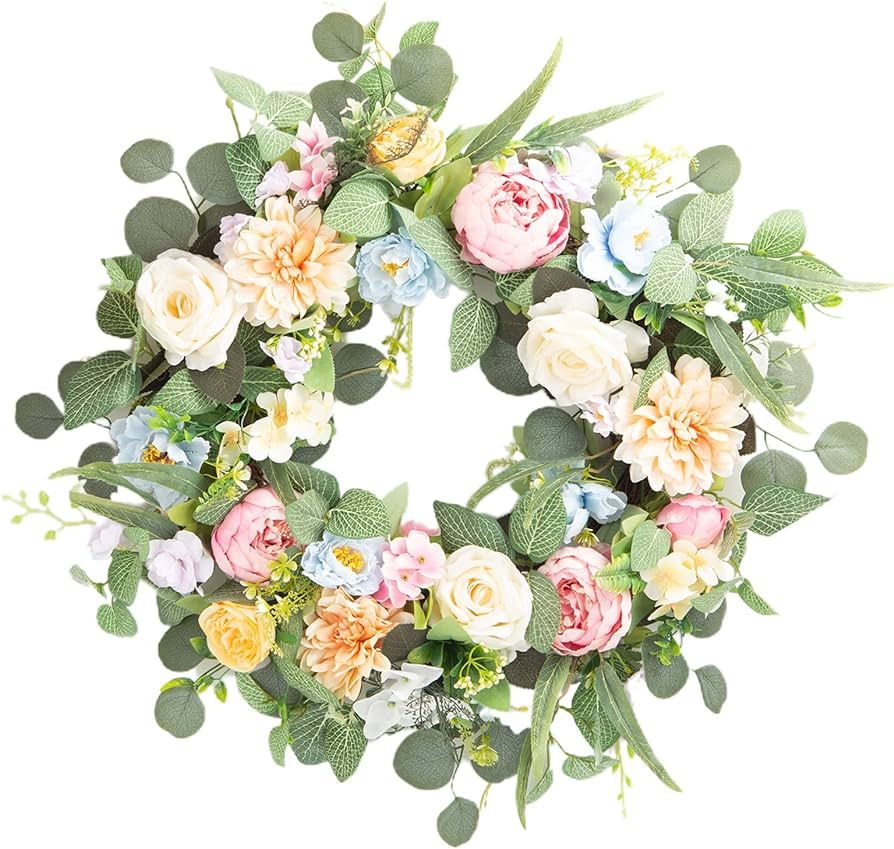 Honnesserry Spring Wreath for Front Door Outside with Green Foliage Decor Wreath for Home Party I... | Amazon (US)