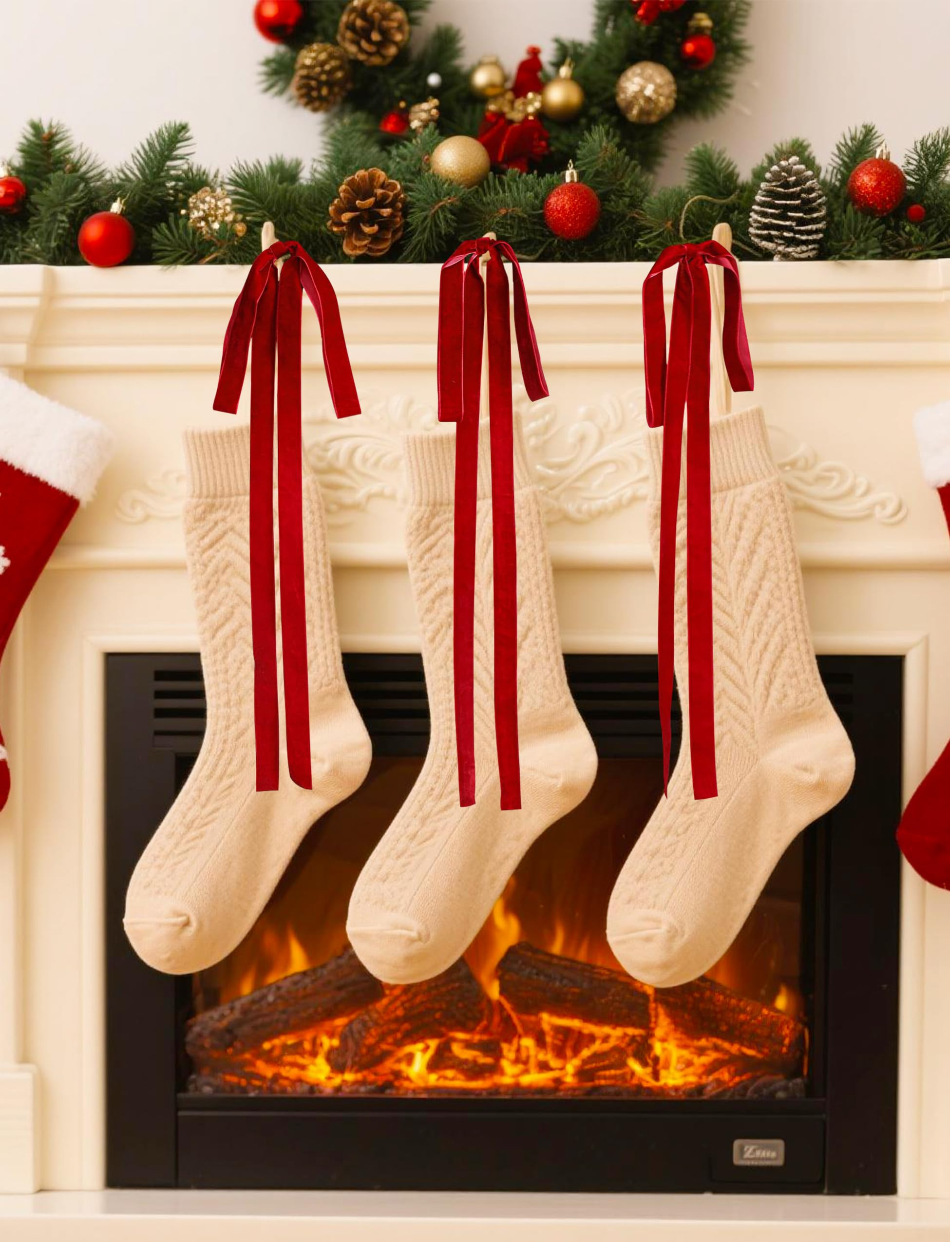 SIMISI RIBBON Red Long Velvet Bows Ornaments for Christmas Tree, Wreath, Garland, Swag, Staircase... | Amazon (US)