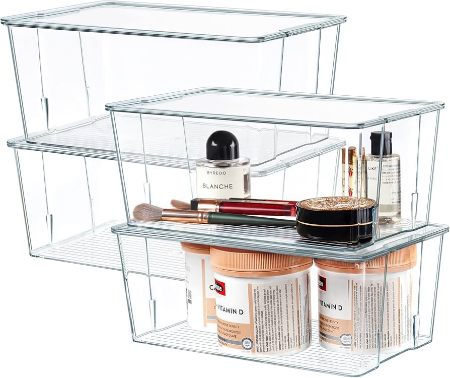 Hudgan Clear Plastic Storage Organizer Bins with Acrylic Lids for Home Office, Kitchen, Cupboard,... | Amazon (US)
