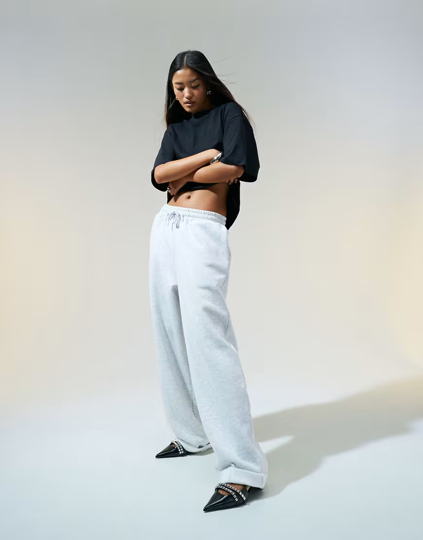 ASOS DESIGN oversized sweatpants with turnback hem detail in gray heather | ASOS (Global)