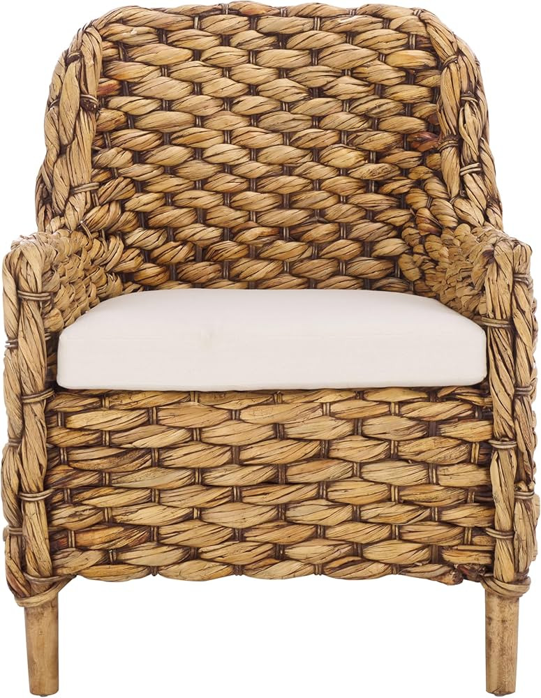 SAFAVIEH Home Collection Purrl Tropical Coastal Brown Wash Solid Wood Hyacinth Accent Chair with ... | Amazon (US)