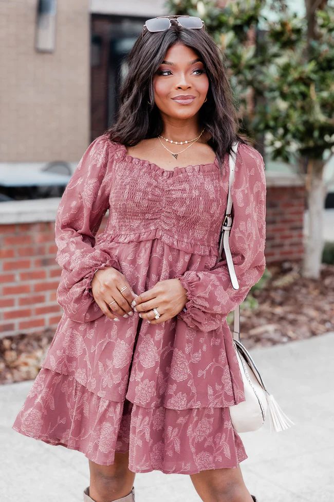 My Time Mauve Textured Long Sleeve Cinched Bust Mini Dress | Pink Lily