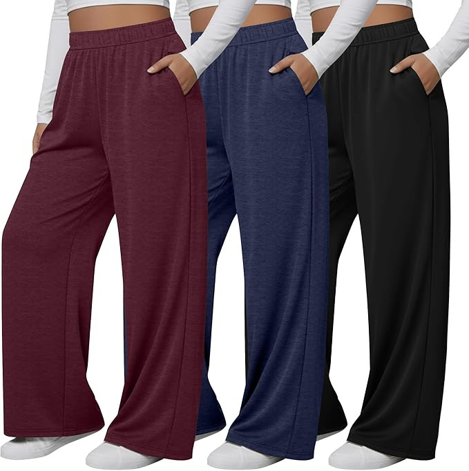 Neer 3 Pack Women's Plus Size Pants Wide Leg Yoga Pants Casual Baggy Sweatpants Drawstring Loose ... | Amazon (US)