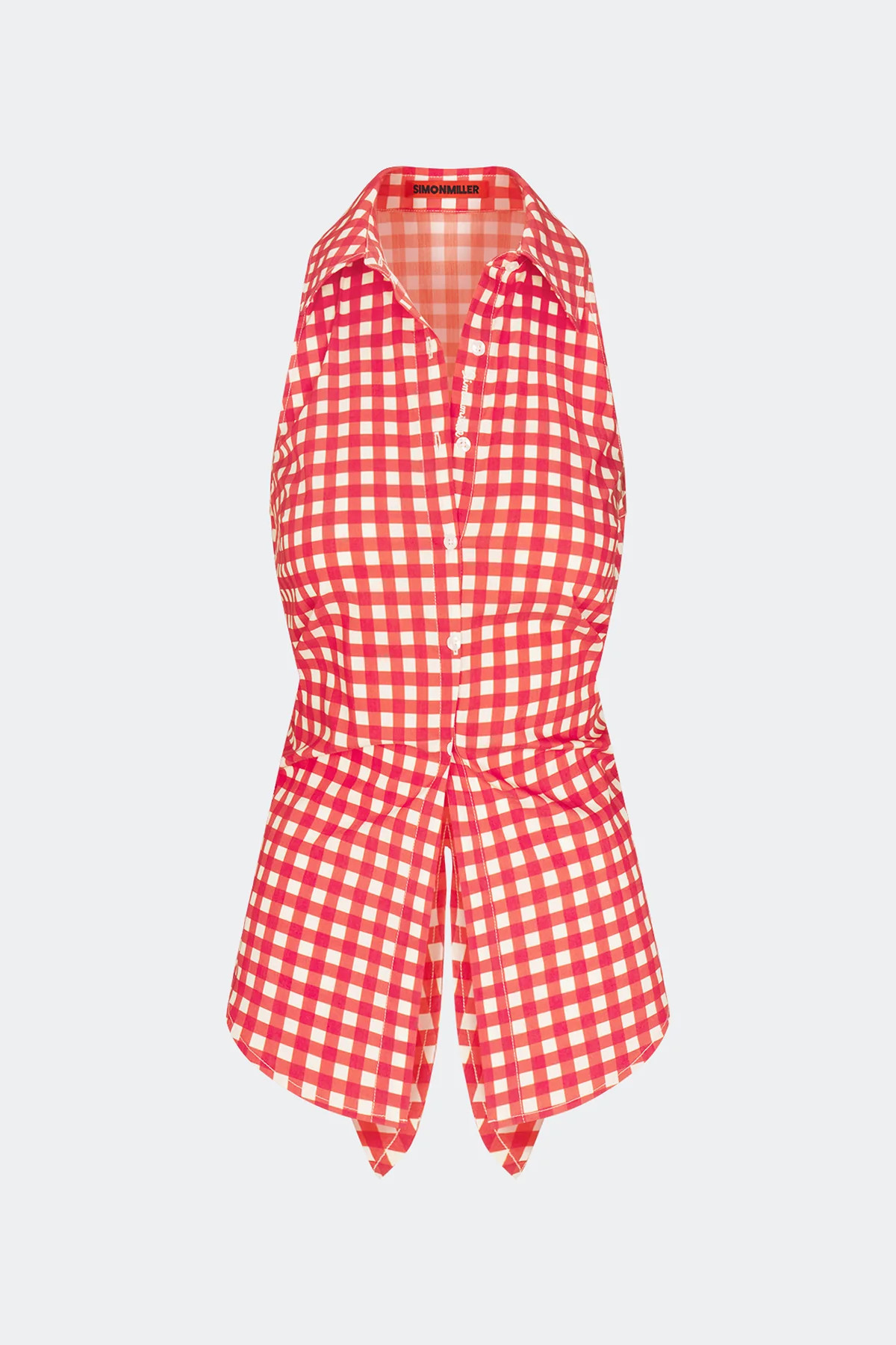 Loch Sleeveless Poplin Button Up In Tomato/White Gingham | Simon Miller