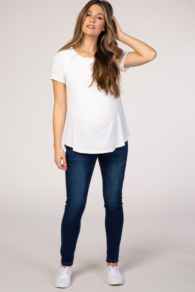 Navy Blue Wash Maternity Skinny Jeans | PinkBlush Maternity