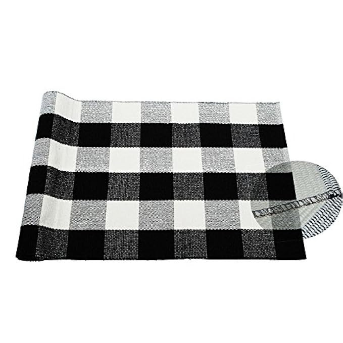 Winwinplus 100% Cotton black and white area rug,Throw Rugs,23.6''x51.1'',Plaid rug for bathroom/livi | Amazon (US)