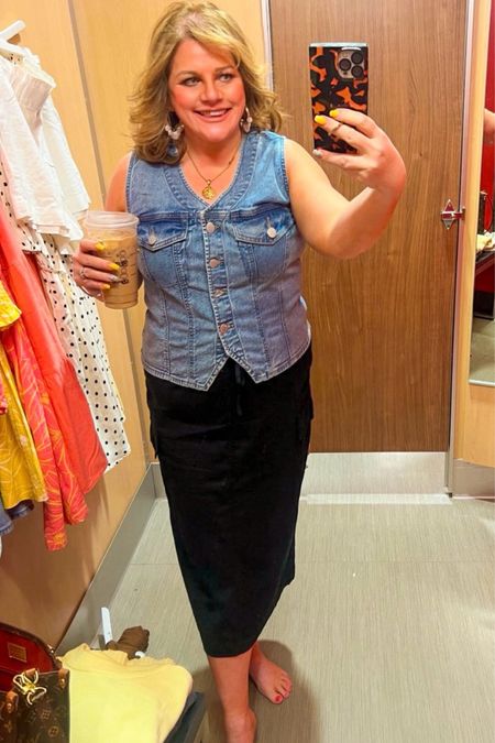 90’s style on full force, and I’m here for it!
I tried on this denim vest and cargo skirt yesterday.
I’m going to grab them tomorrow once Circle Week begins.
Skirt runs TTS, size up on the vest.
Work outfit, date night outfit, affordable fashion, affordable outfits, denim, vest, summer outfit 

#LTKfindsunder50 #LTKworkwear #LTKxTarget