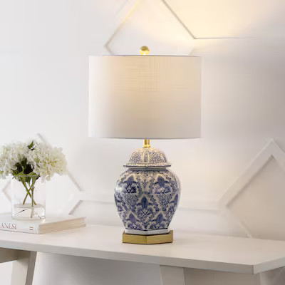 JONATHAN  Y Gretchen Ginger Jar Ceramic/Metal Classic Traditional 25-in Brass Gold LED Rotary soc... | Lowe's