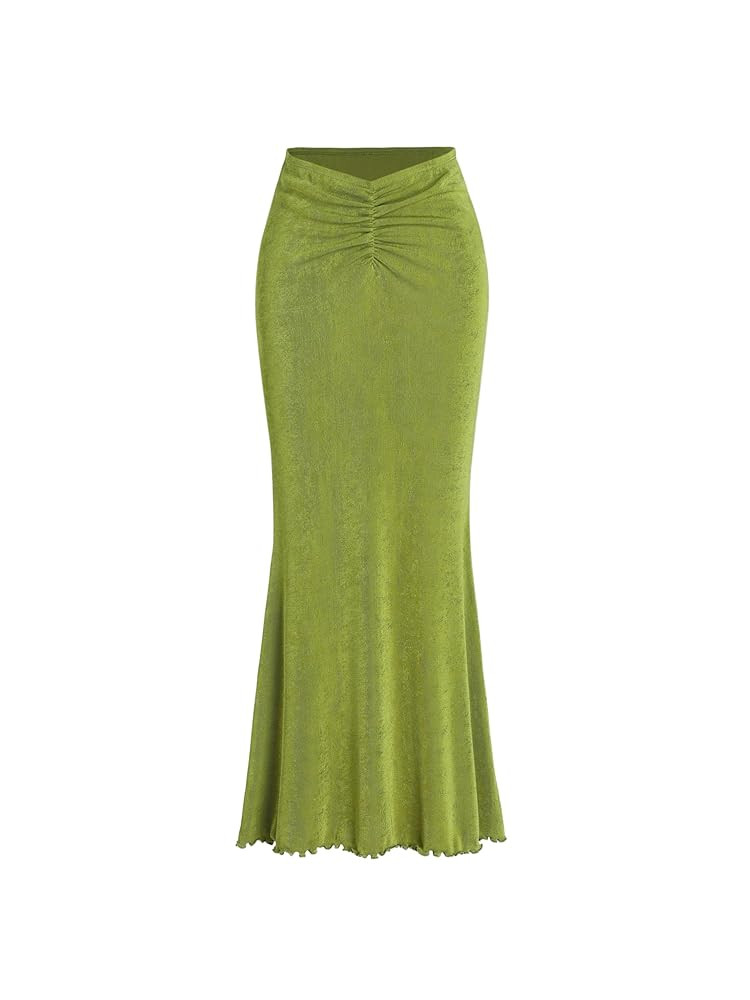 CIDER High Waist Skirts for Women Mermaid Skirt Fishtail Ruched Bodycon Long Maxi Skirt Lettuce T... | Amazon (US)