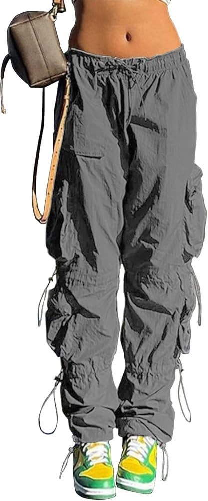 QYANGG Baggy Parachute Pants for Women& Girls Drawstring Elastic Low Waist Ruched Cargo Pants Mul... | Amazon (US)