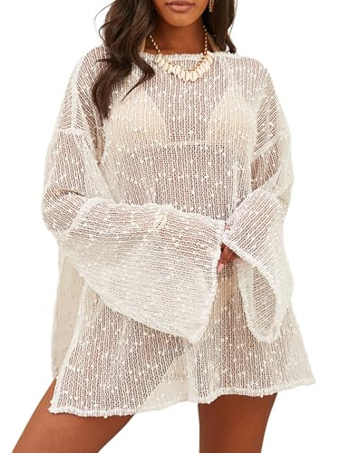 Lilosy Sexy Crochet Sheer Kaftan Caftan Beach Dress Bathing Suit Swim Coverup One Piece | Amazon (US)