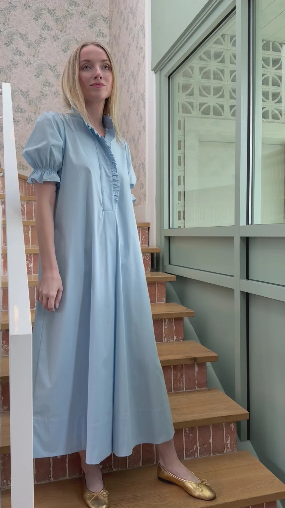 Weekender Mini Ruffle Caftan - Vintage Blue | Quiet Culture