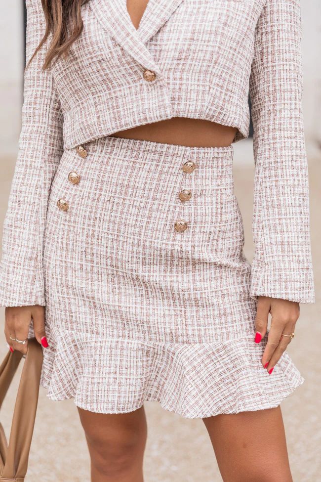 Leave Together Ivory/Brown Plaid Ruffle Skirt FINAL SALE | The Pink Lily Boutique