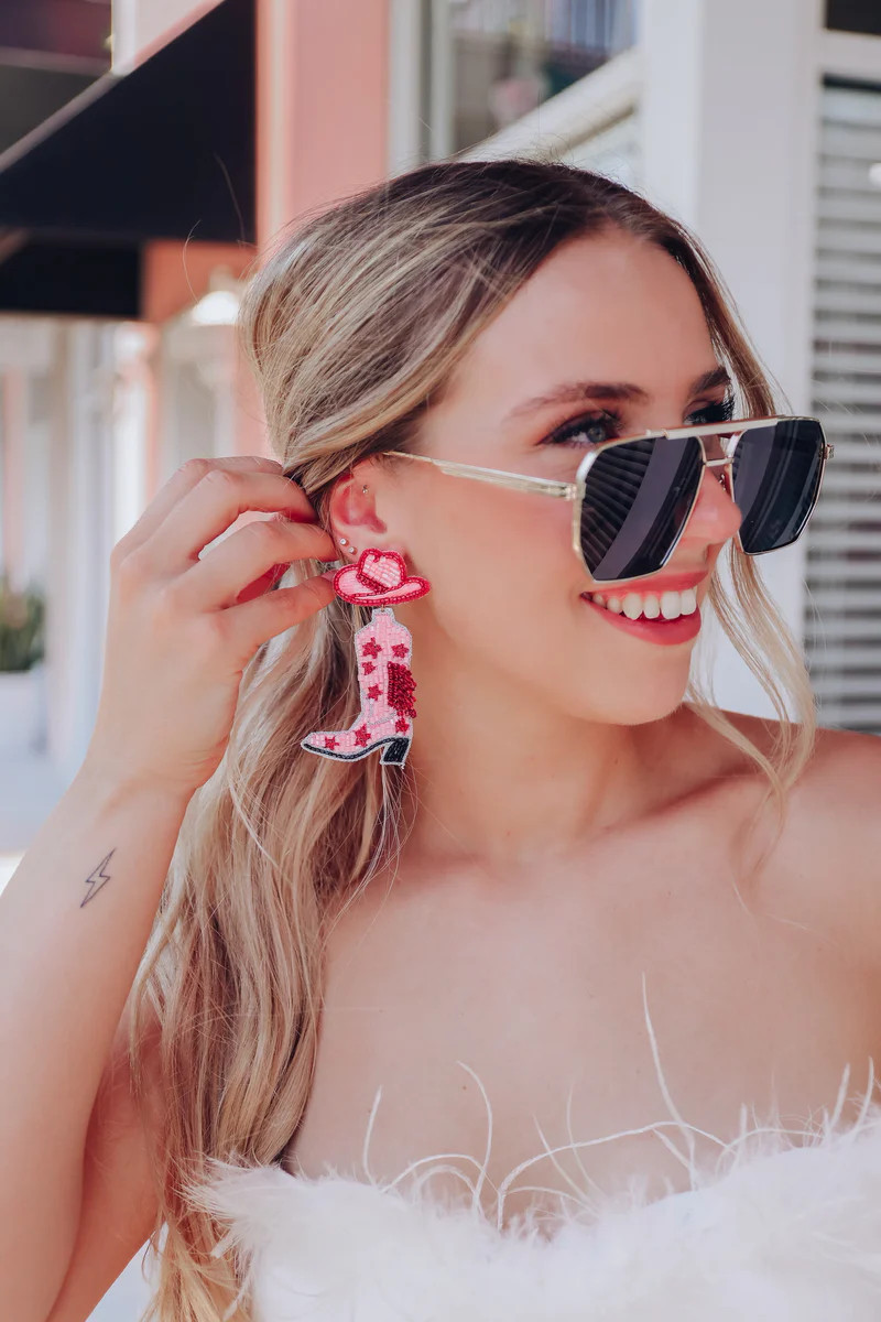 Fringe Cowgirl Boot Earrings by Taylor Shaye - Pink | Whiskey Darling Boutique