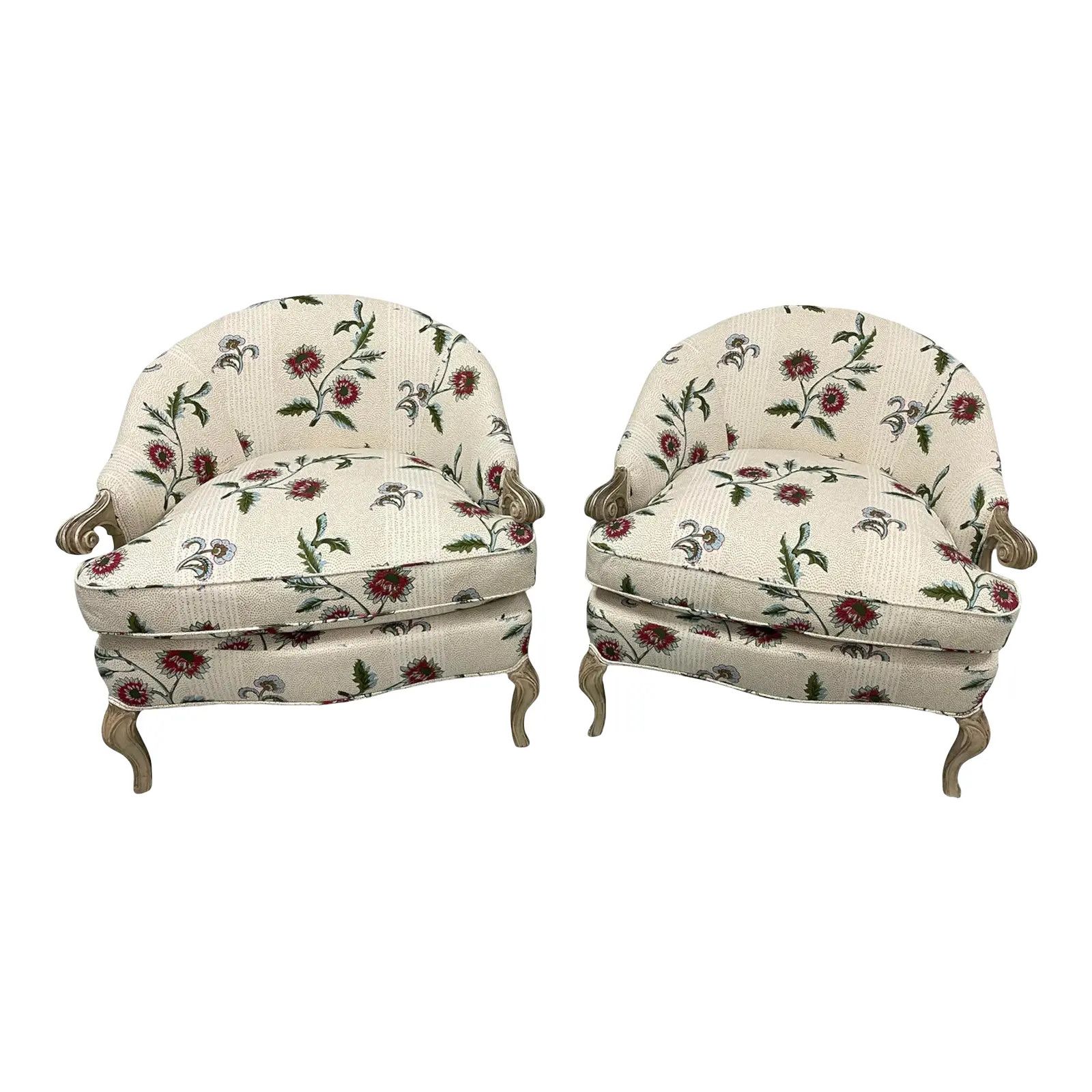 Sister Parish Curved Back Cabriole Leg Bergere Chairs | Chairish