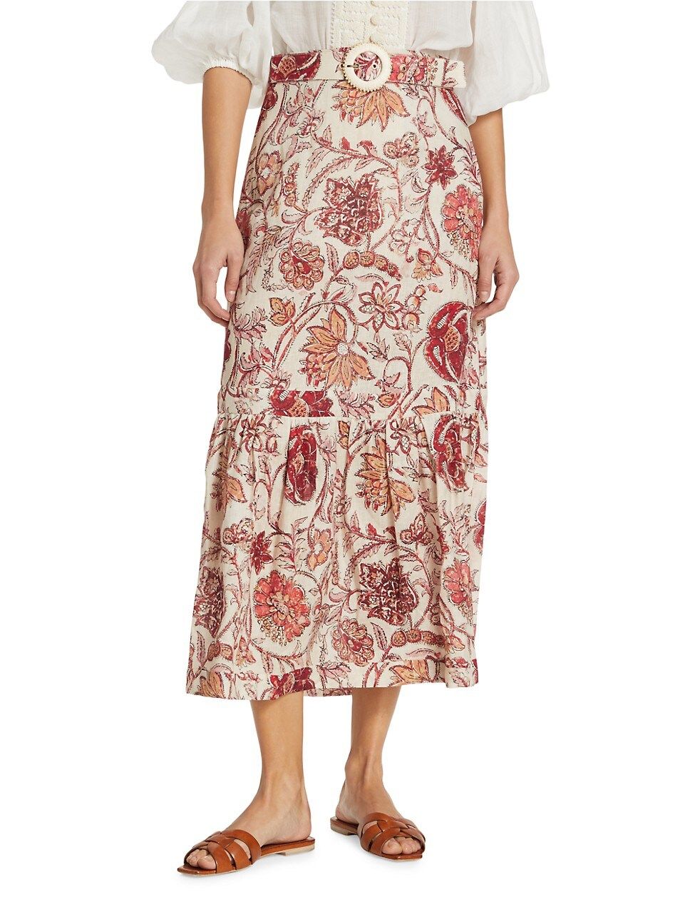 Vitali Floral Linen Midi-Skirt | Saks Fifth Avenue