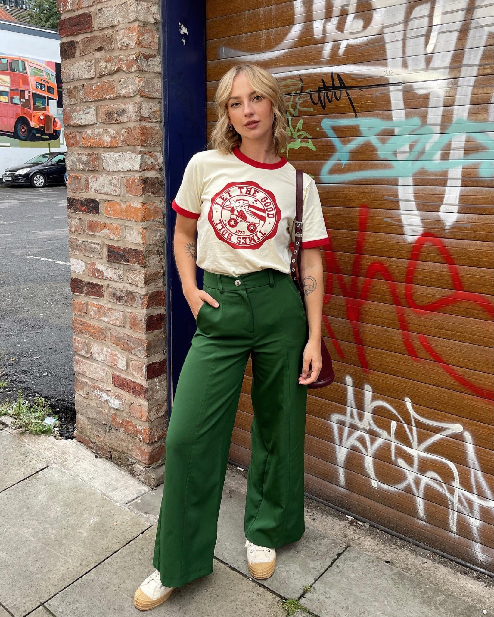 70s style/spring outfit/petite/wide leg trousers/ringer t shirt 

#LTKstyletip #LTKunder100 #LTKSeasonal