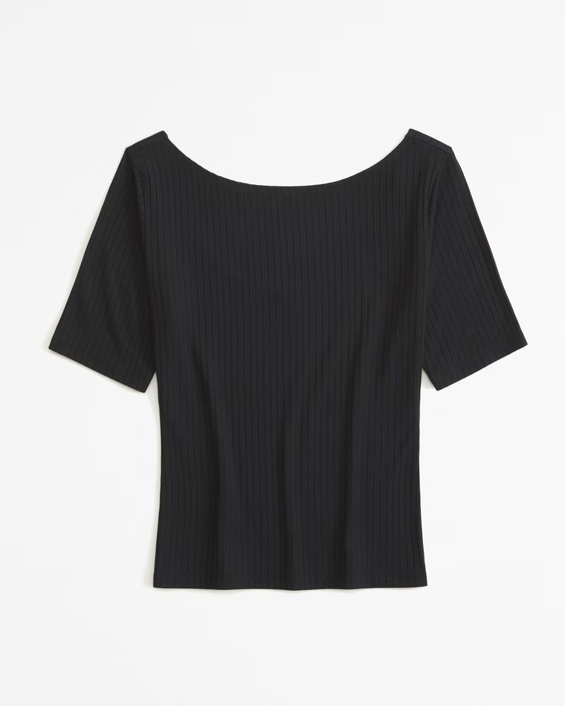 Short-Sleeve Rib Boatneck Top | Abercrombie & Fitch (US)