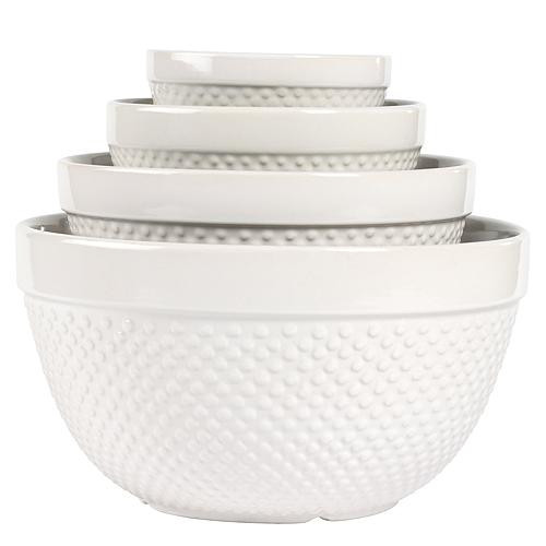 Tabletops Gallery Hobnail 4-Piece Stoneware Mixing Bowl Set - White | HSN