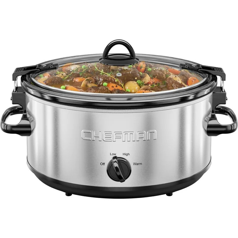 Chefman 6 Qt. Slow Cooker w/ Locking Lid and Three Heat Settings - Stainless Steel, New | Walmart (US)