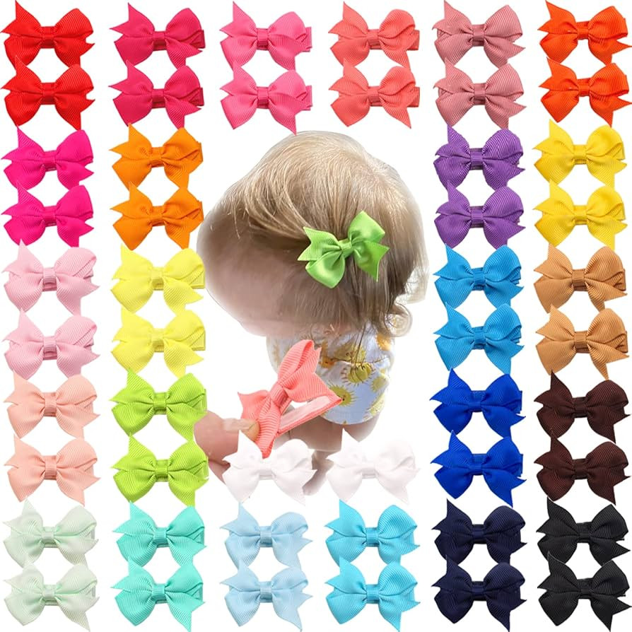 CÉLLOT Baby Hair Clips 50Pcs Tiny 2" Baby Hair Bows Fully Covered Barrettes Clips for Baby Girls Infants and Toddlers,25 Colors in Pairs | Amazon (US)