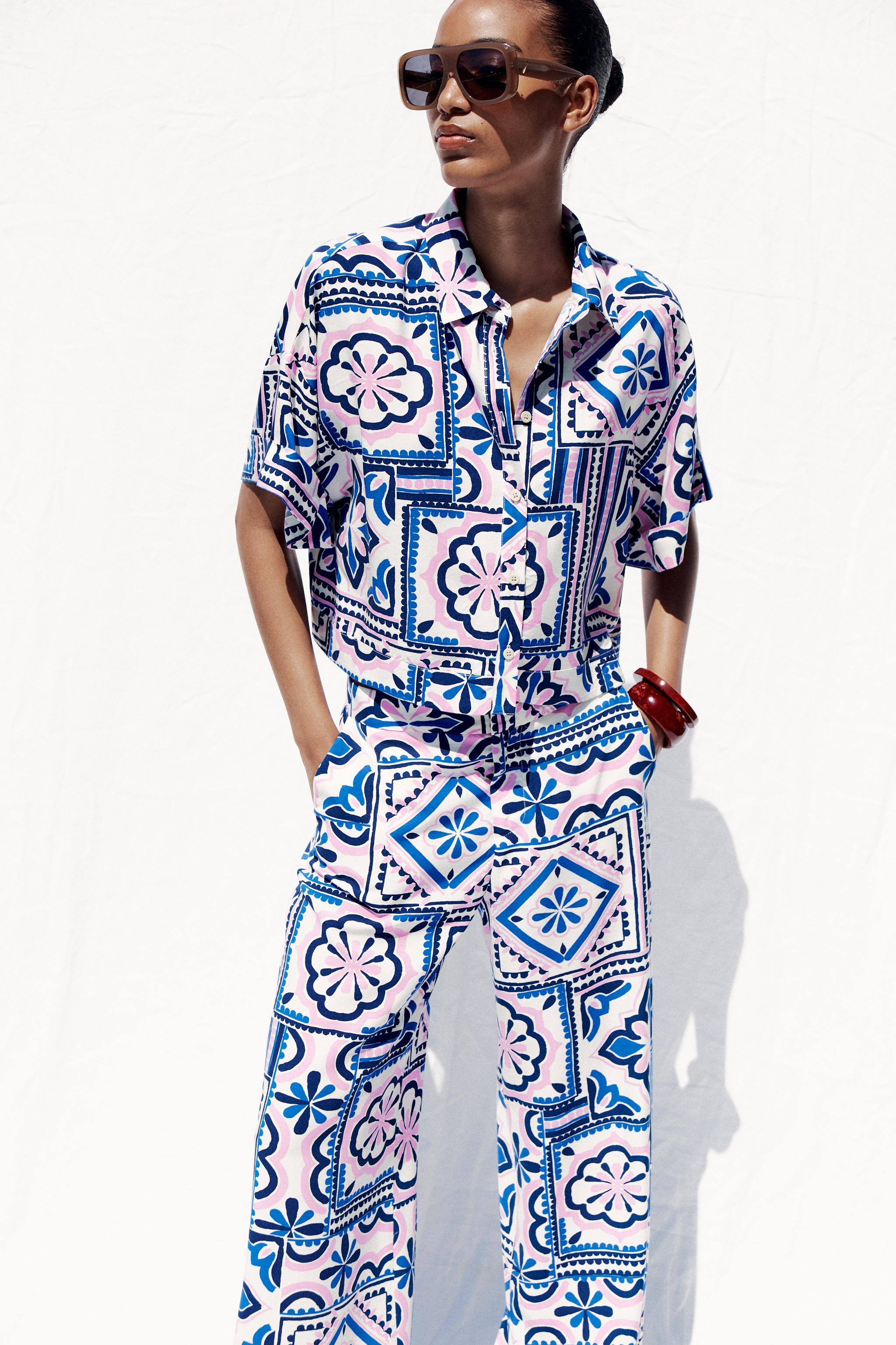 PRINTED PALAZZO TROUSERS | Zara UK