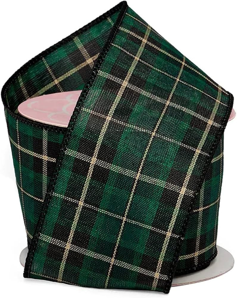 Black & Green Tartan Christmas Wired Ribbon - 2 1/2" x 10 Yards, Plaid, Wreath, Bows, Decorations... | Amazon (US)