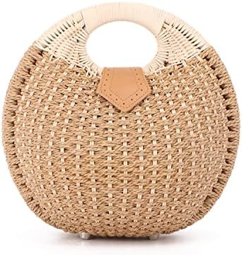 Straw Purses for Women Summer Beach Rattan Tote Bag Round Handle Ring Handbag Retro Handmade Wove... | Amazon (US)