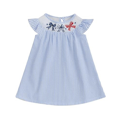 4th of July Toddler Girl Outfits Kids Little Girls Fourth of July Dress Independence Day Patriotic Summer Dresses (C Bow Stripe Blue, 6-12 Months) | Amazon (US)