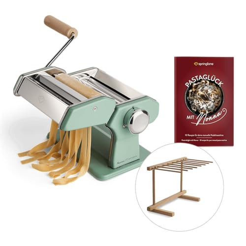 Springlane Kitchen Manual Pasta Maker, Stainless Steel, Includes Recipe Booklet, Pasta Dryer & 3 Cutting Attachments for Spaghetti, Lasagna, Tagliatelle - Mint | Amazon (UK)