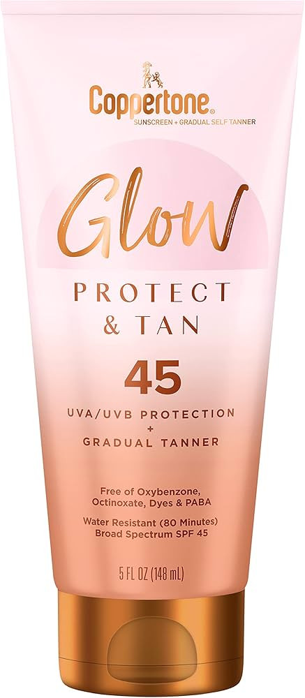 Coppertone Glow Protect and Tan Sunscreen Lotion with Gradual Self Tanner SPF 45, Water Resistant... | Amazon (US)