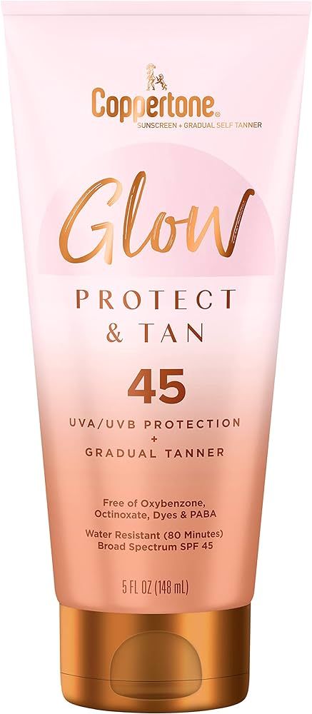 Coppertone Glow Protect and Tan Sunscreen Lotion with Gradual Self Tanner SPF 45, Water Resistant... | Amazon (US)