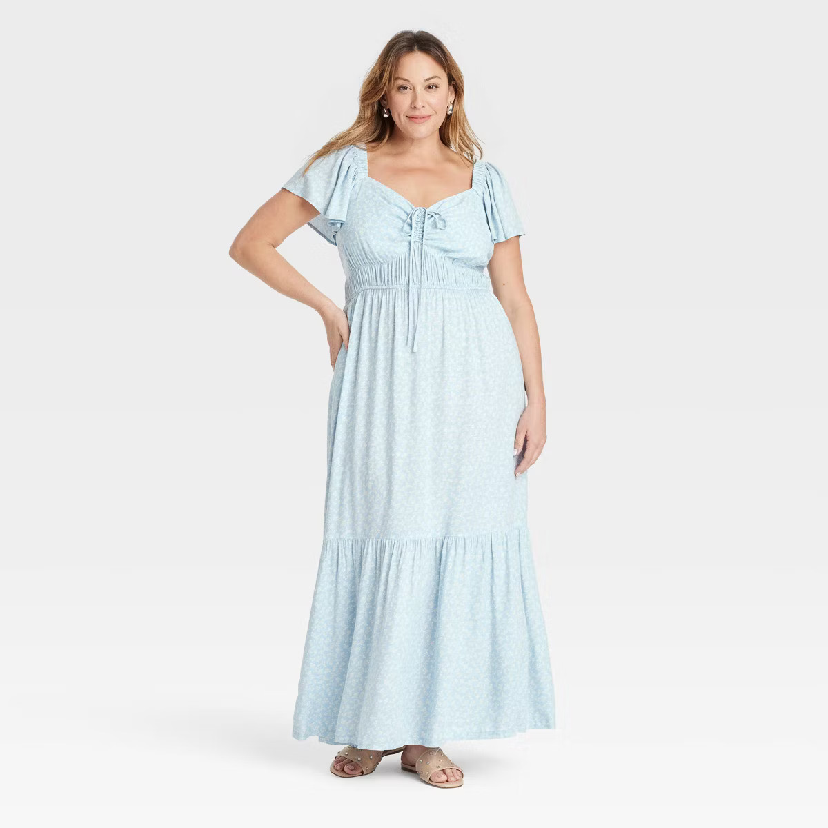 Women's Flutter Short Sleeve Tiered Maxi Empire Waist Dress - Ava & Viv™ | Target