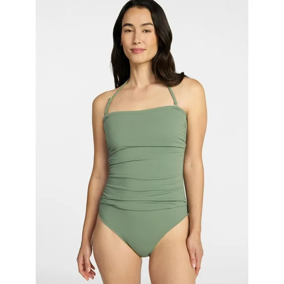 Time and Tru Women's and Women's Plus Size Ribbed Bandeau One Piece Swimsuit, Sizes XS-3X | Walmart (US)