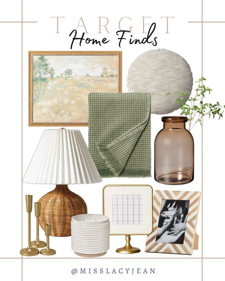 Target home decor includes wall art, round pillow, vase, greenery stem, green throw blanket, picture frame, rattan lamp, gold candlestick holder, candle.

Home finds, home decor, home accents, Target finds, Target decor

#LTKstyletip #LTKhome #LTKfindsunder100