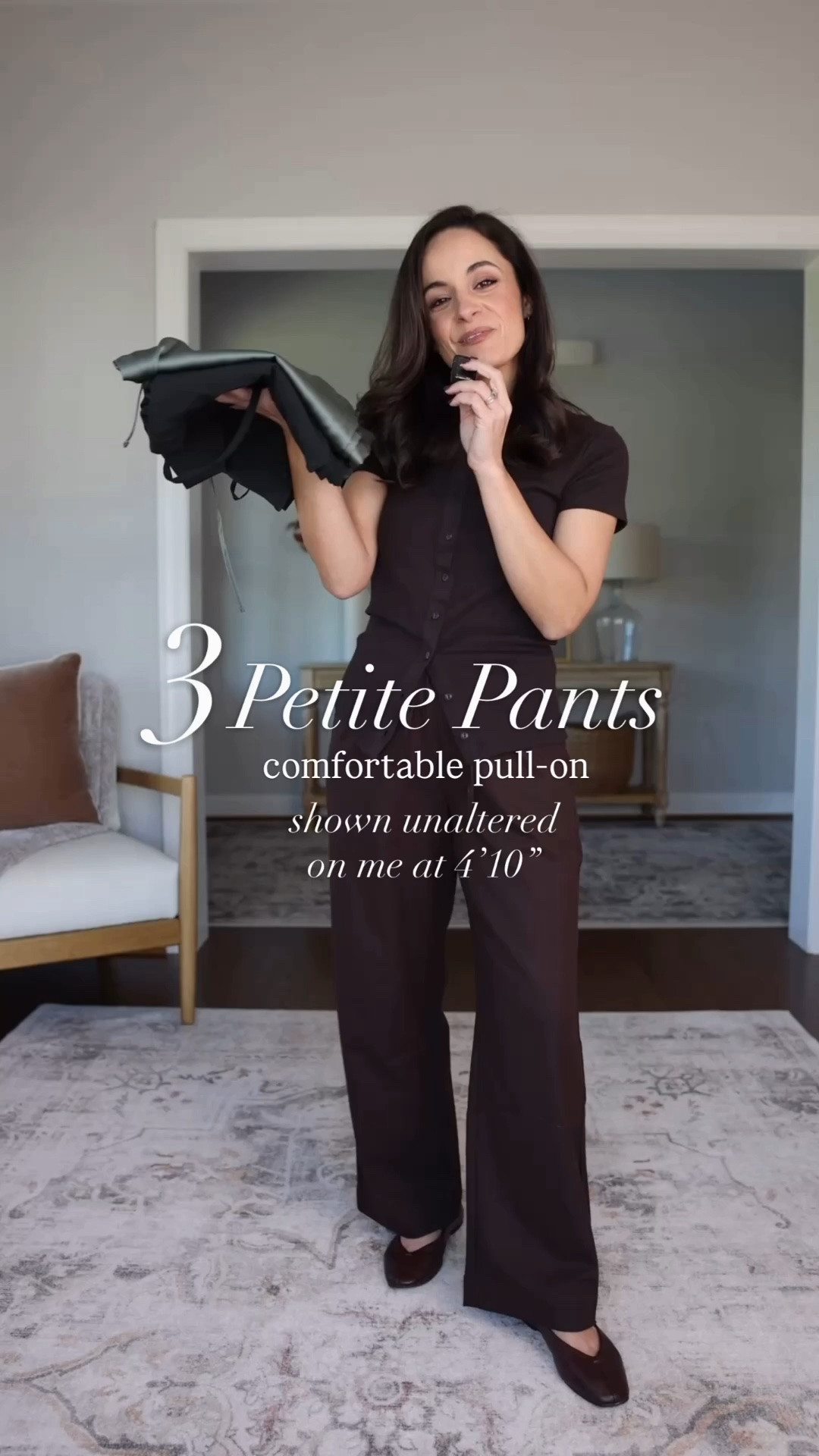 Three pairs of comfortable pull on pants for petites! 

LOFT Sawyer Pants: petite xxs / 10.5” rise / 27.5” inseam 
Top (Quince): xs 

Abercrombie Gemma Pants: xxs short / 11” rise / 27.5” inseam shown in olive gray 
Top (Quince): xs 
Blazer (Ann Taylor): petite 00 

Quince Crepe Pants: xs / 11” rise / 28” inseam 
Sweater (Quince): xs 

For size comparison, I’m 4’10” 105lbs. My measurements are 32”, 24”, 36”. I typically wear petite xxs/00/24 and have a 25” ankle inseam and a 27.5-28” full length inseam.