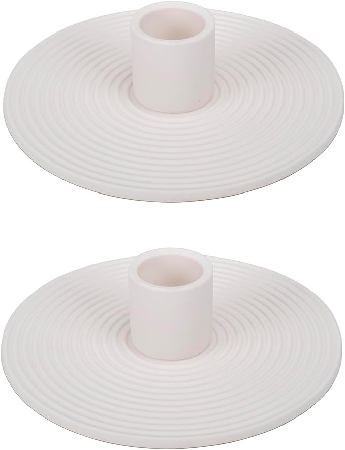Elanze Designs Ribbed Ceramic Taper Candle Holders, Mantle Decorations, Dining Table Centerpiece,... | Amazon (US)