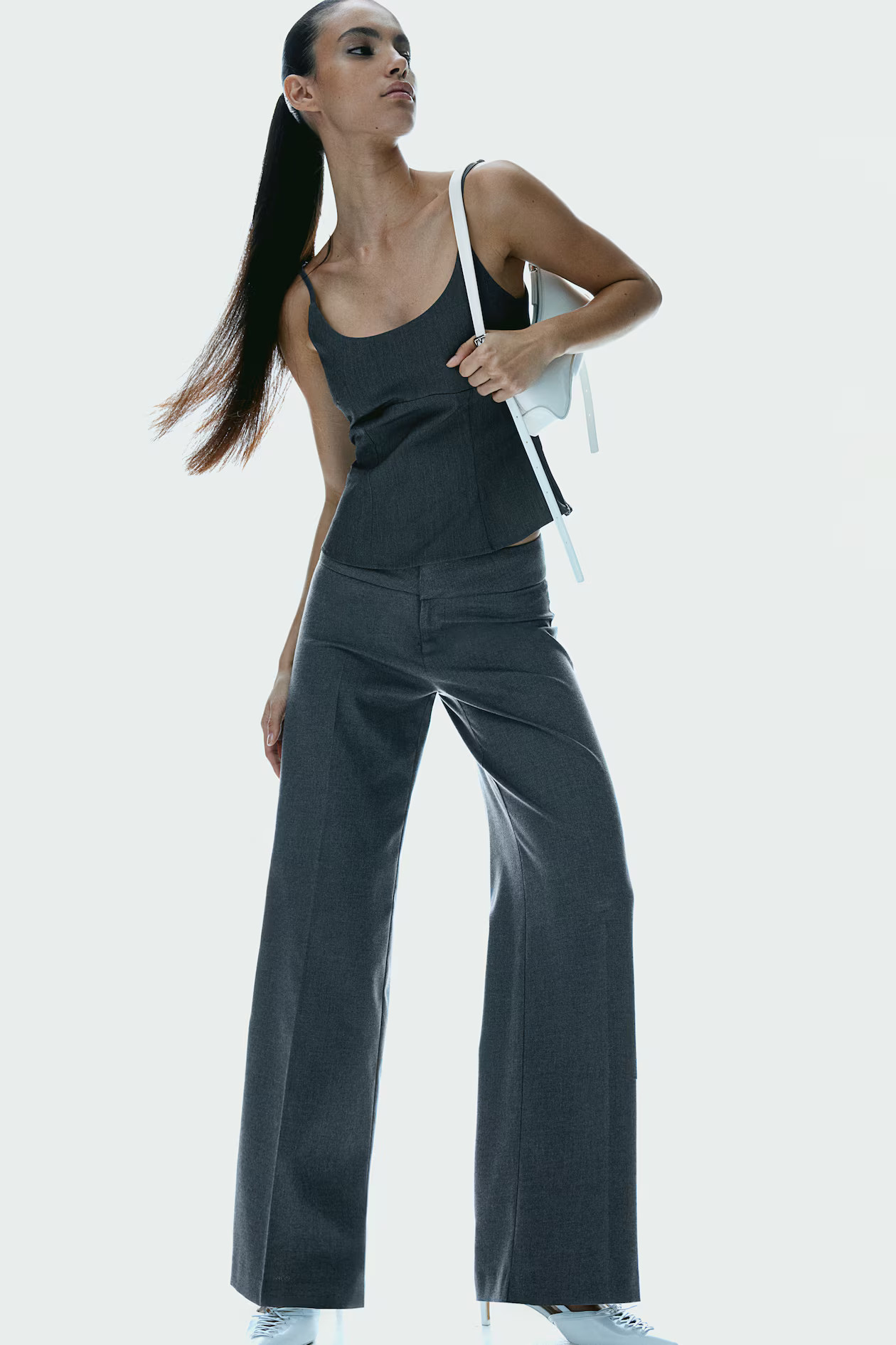 Wide-leg Dress Pants - Gray melange - Ladies | H&M US | H&M (US + CA)