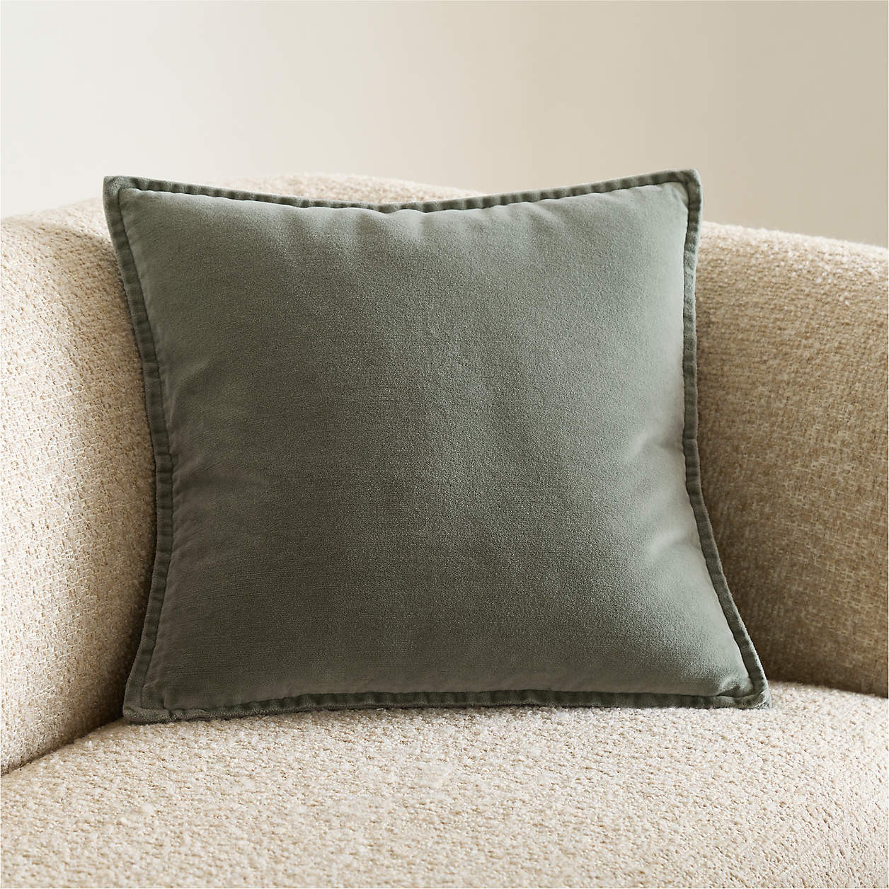 Relaxed Washed Organic Cotton Velvet 20"x20" Shadow Sage Green Throw Pillow Cover + Reviews | Cra... | Crate & Barrel