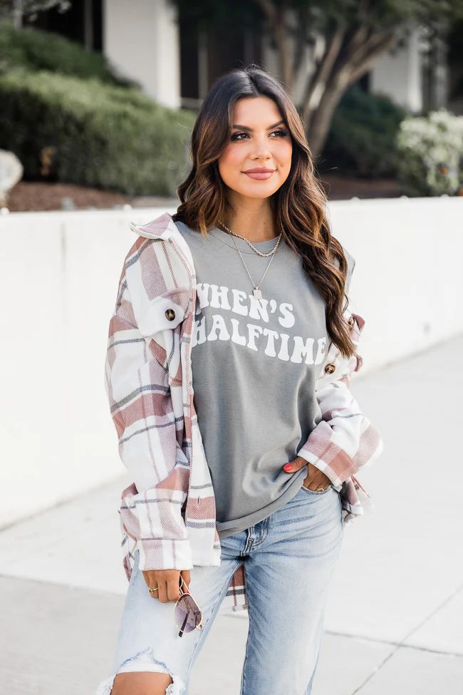 When's Halftime Grey Comfort Color Graphic Tee | Pink Lily
