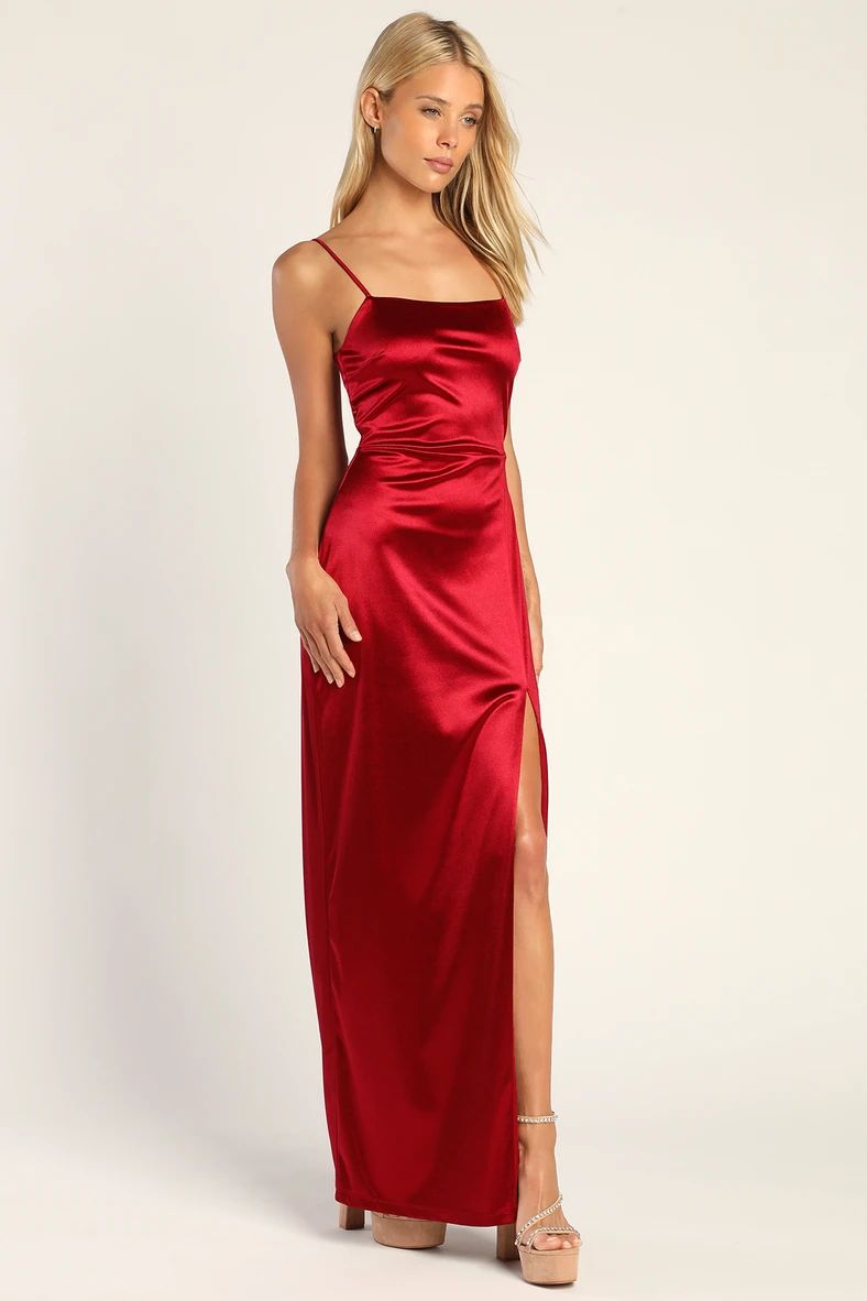 Meant to be Romanced Wine Red Satin Column Maxi Dress | Lulus (US)