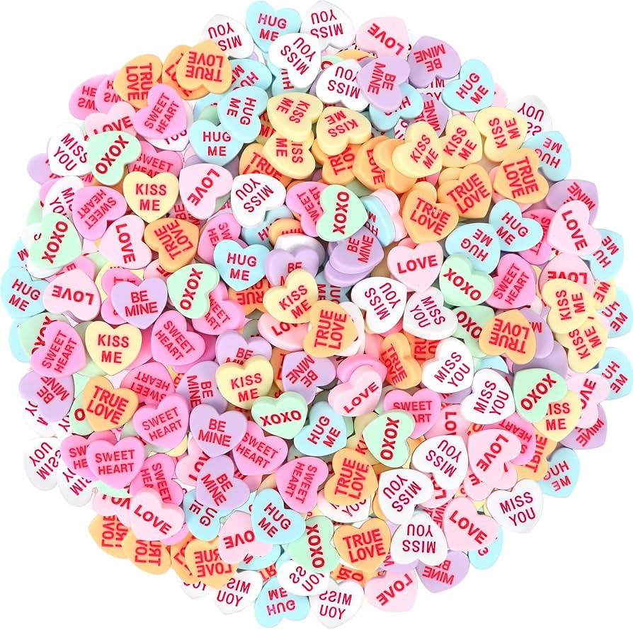 Jansun 100Pcs Valentine Conversation Heart Resin Pastel Candy Heart Ornament for Table Decoration... | Amazon (US)