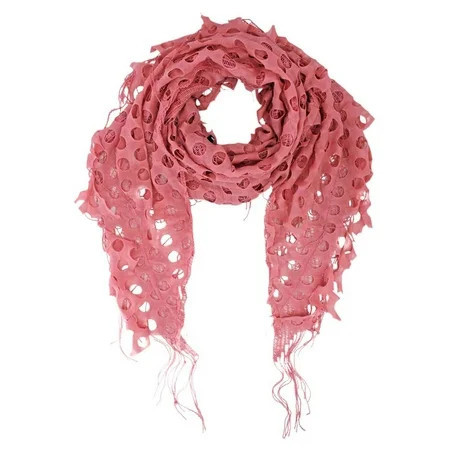 Salmon Pink Open Knit Lace Net Fringed Shawl Scarf Wrap | Walmart (US)
